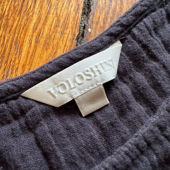 VOLOSHIN Oversized 3/4 Sleeve Shirt Top Women Small Navy Blue White Accent - Picture 3 of 5